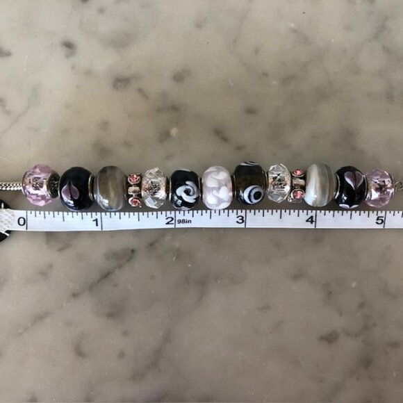 Murano Glass Slider Charm Bracelet Silver Pink Black 11 in long - Picture 12 of 15